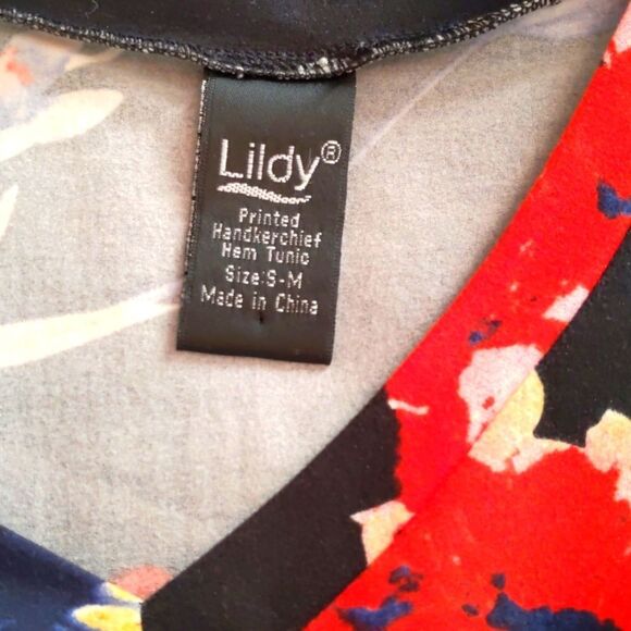 LILDY Tunic Dress Floral V-Neck  Navy Blue Size S-M - Picture 5 of 9